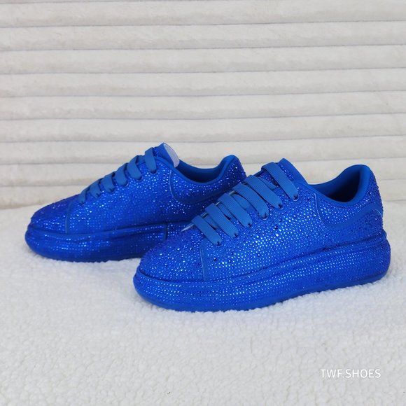 Dazzle Cush Blue Rhinestone Platform Sneakers Tennis Shoes - Picture 3 of 7